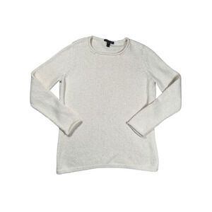 Eileen Fisher XXS Sweater Ballet Neck Knit Pullover Alpaca Blend Soft Off White